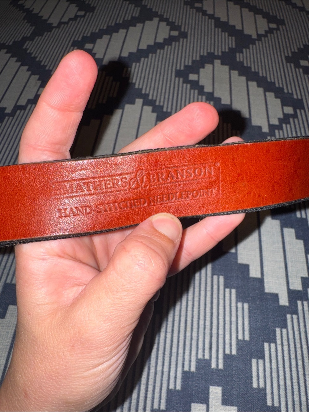 Smathers & Branson Baylor Belt Brown Leather Trim Green-Yellow Embroidery Size38 - Picture 5 of 9